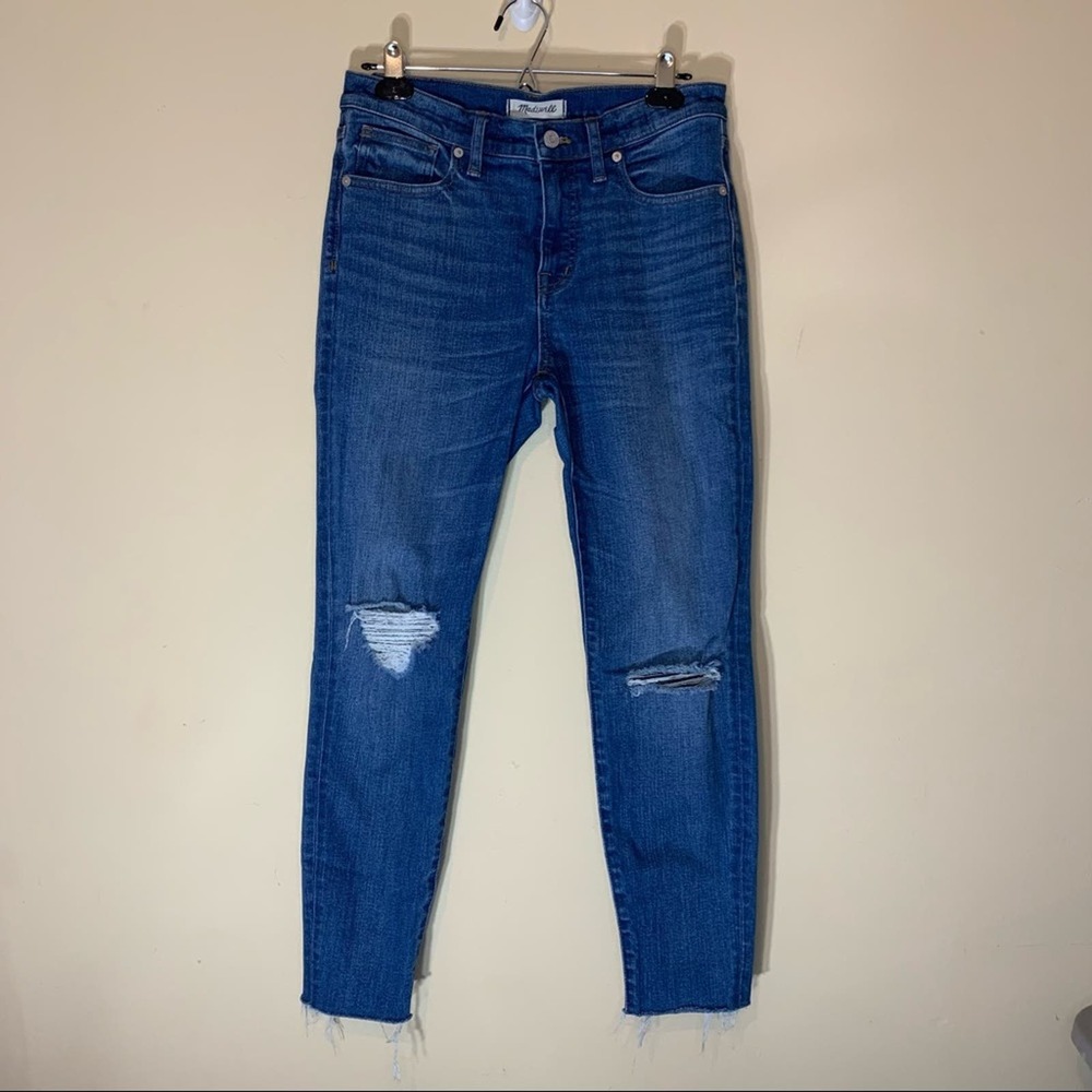 Madewell | 9" High-Rise Skinny Crop Distressed Frayed Hem Jeans Medium Wash 29 - Picture 2 of 9